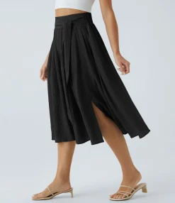 Maxi & Midi Skirts|Casual Skirts<HALARA High Waisted Tie Pocket Flare Flowy Casual Midi Skirt