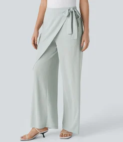 Pants|High-Waisted Pants<HALARA High Waisted Tie Pocket Straight Leg Waffle Casual Pants