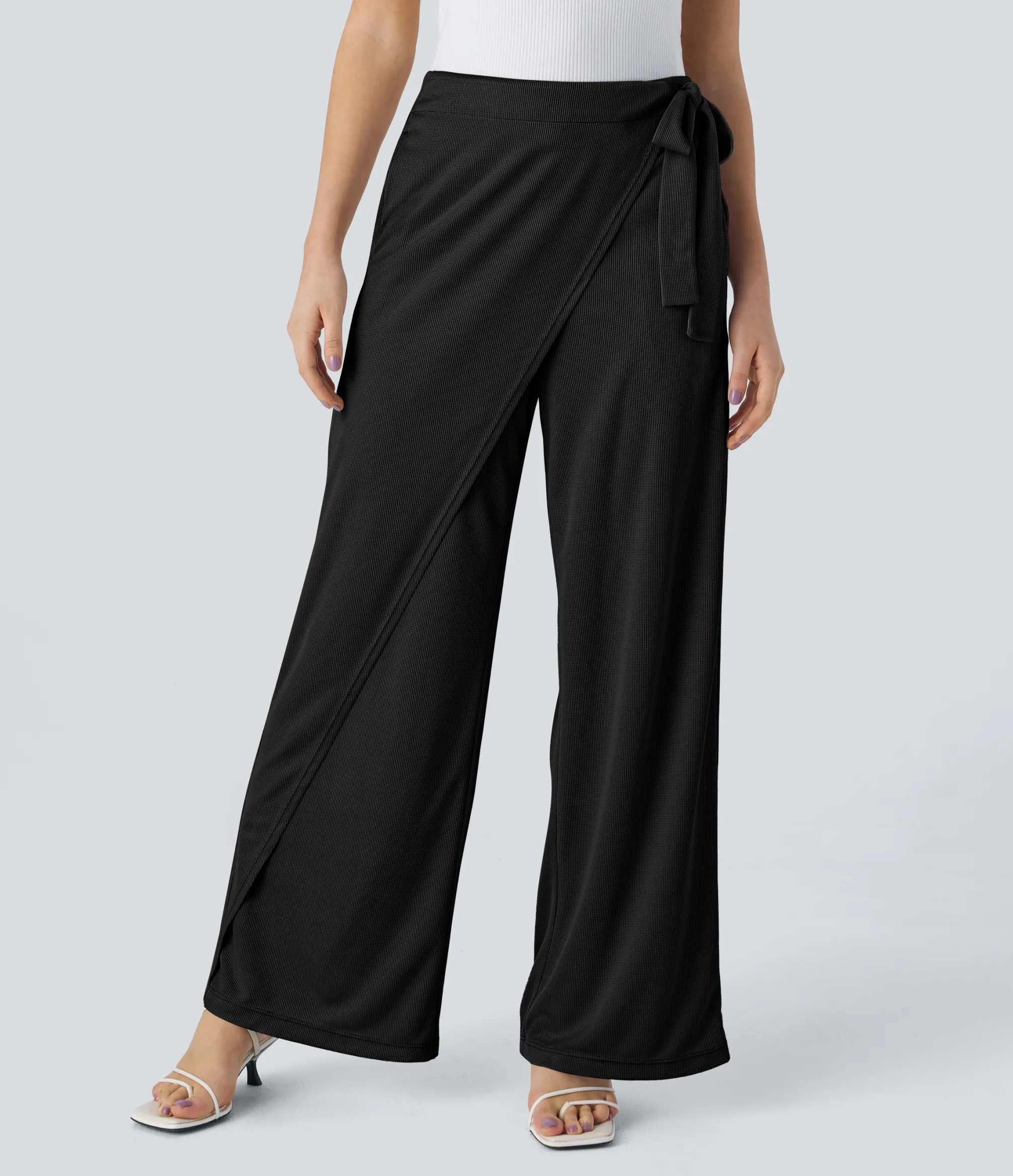 Pants|High-Waisted Pants<HALARA High Waisted Tie Pocket Straight Leg Waffle Casual Pants