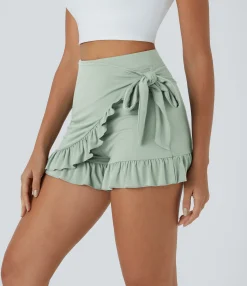 Flowy Shorts|Shorts<HALARA High Waisted Tie Side Ruffle Hem Flowy Casual Shorts 3.5"