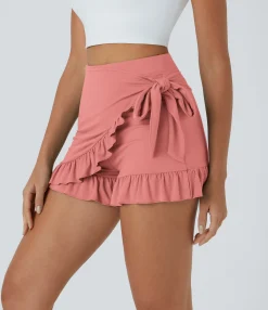 Flowy Shorts|Shorts<HALARA High Waisted Tie Side Ruffle Hem Flowy Casual Shorts 3.5"
