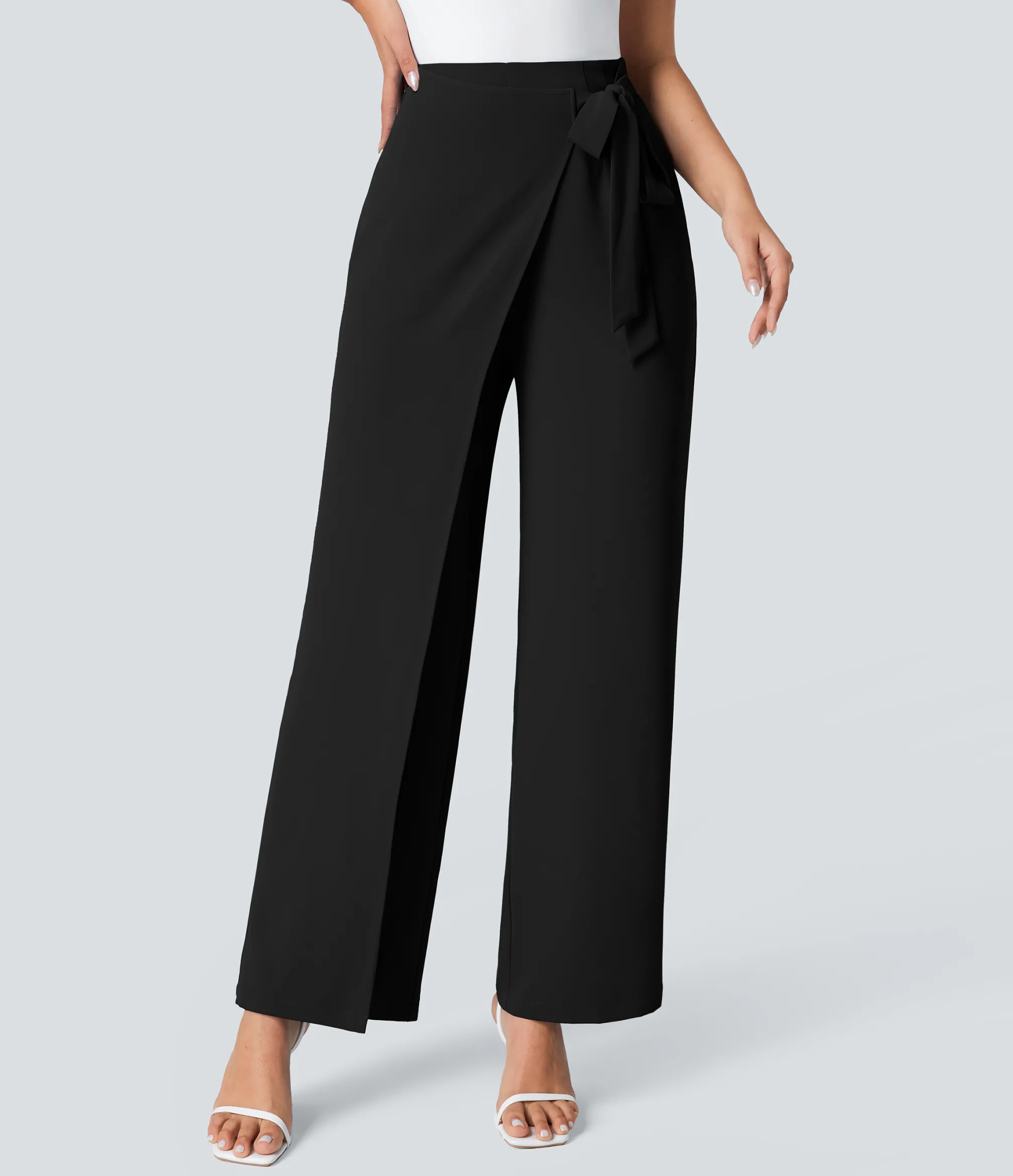 High-Waisted Pants|Wide-Leg Pants<HALARA High Waisted Tie Side Wide Leg Work Pants