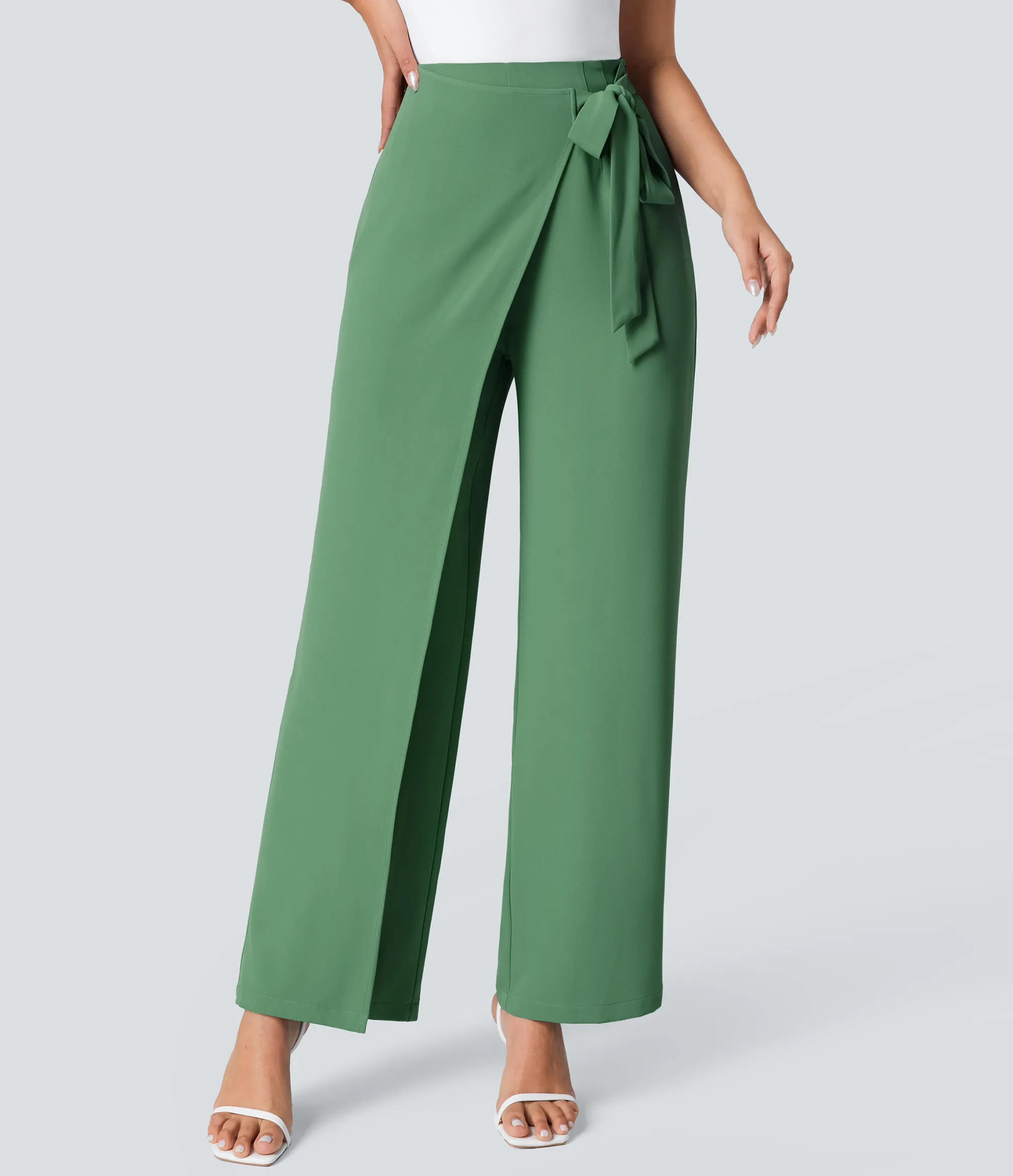 High-Waisted Pants|Wide-Leg Pants<HALARA High Waisted Tie Side Wide Leg Work Pants