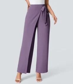 High-Waisted Pants|Wide-Leg Pants<HALARA High Waisted Tie Side Wide Leg Work Pants