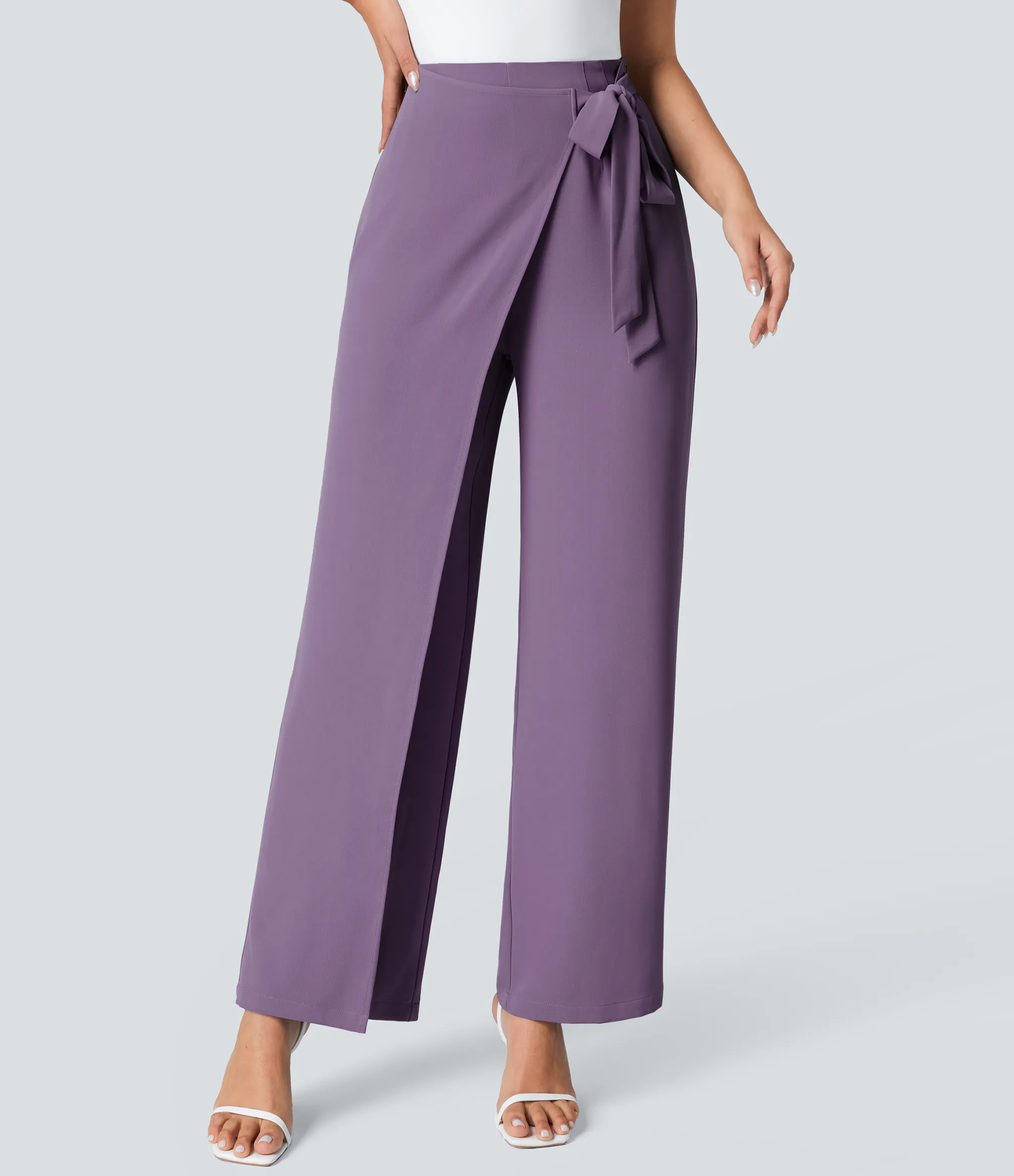 High-Waisted Pants|Wide-Leg Pants<HALARA High Waisted Tie Side Wide Leg Work Pants