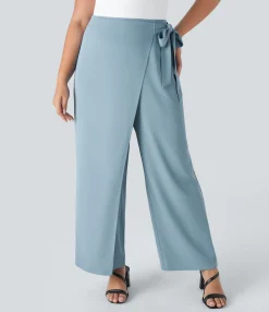 Plus Size<HALARA High Waisted Tie Side Wide Leg Work Plus Size Pants