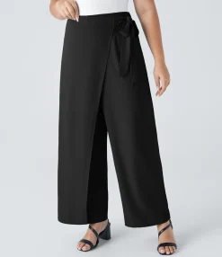 Plus Size<HALARA High Waisted Tie Side Wide Leg Work Plus Size Pants