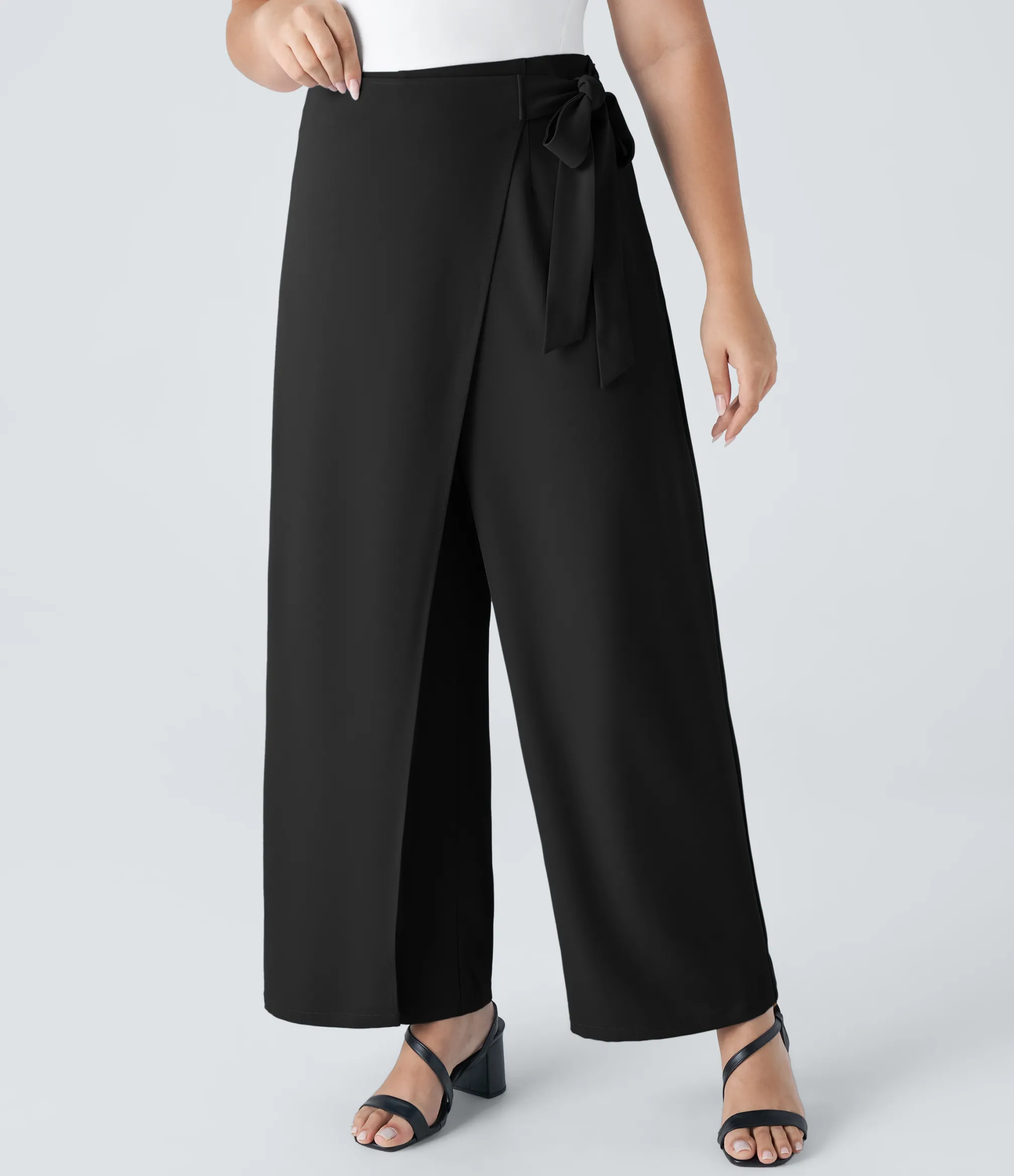 Plus Size<HALARA High Waisted Tie Side Wide Leg Work Plus Size Pants