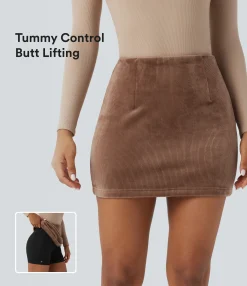 Skirts<HALARA High Waisted Tummy Control Butt Lifting Corduroy Bodycon Mini Casual Skirt with Pockets