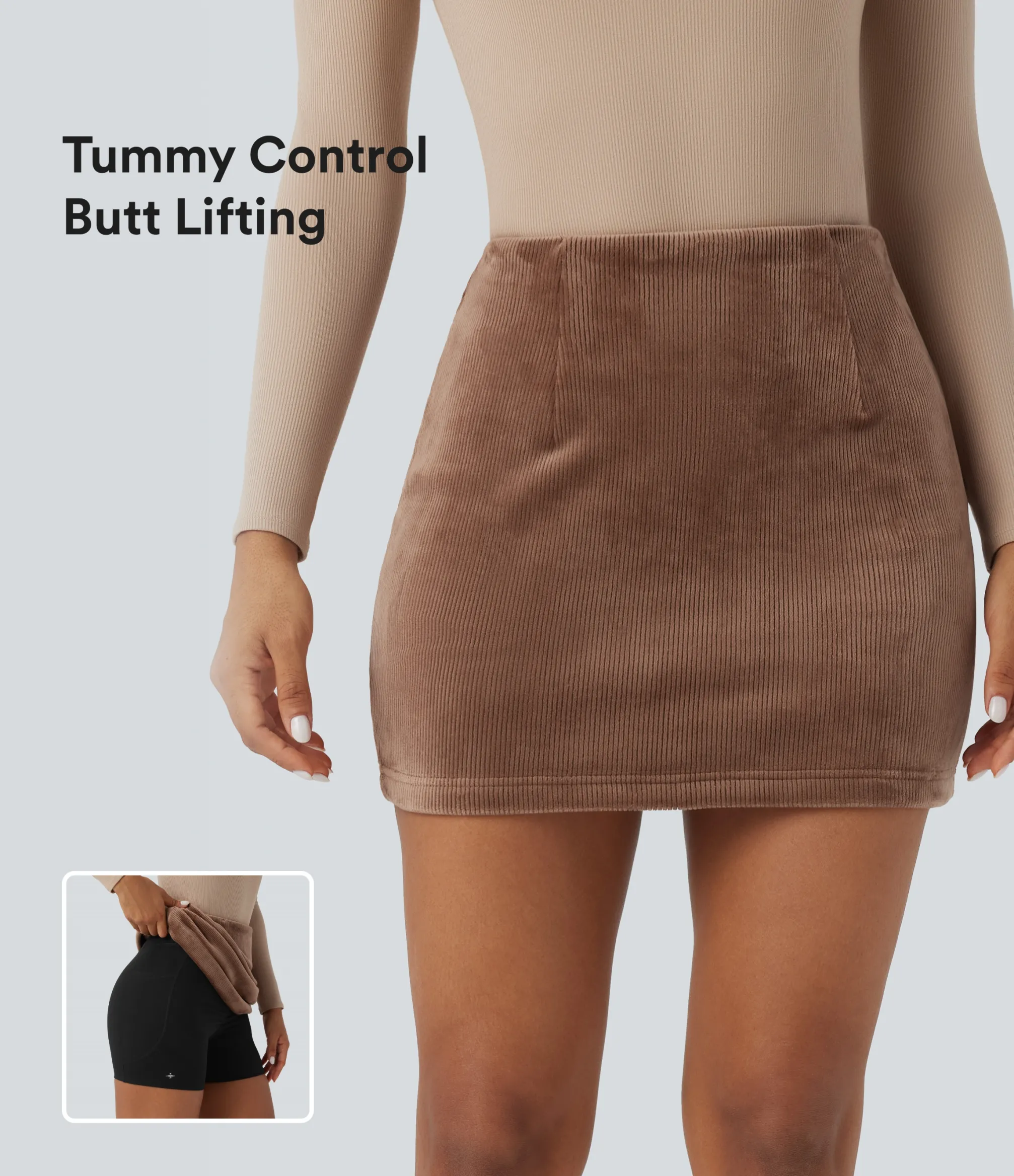 Skirts<HALARA High Waisted Tummy Control Butt Lifting Corduroy Bodycon Mini Casual Skirt with Pockets