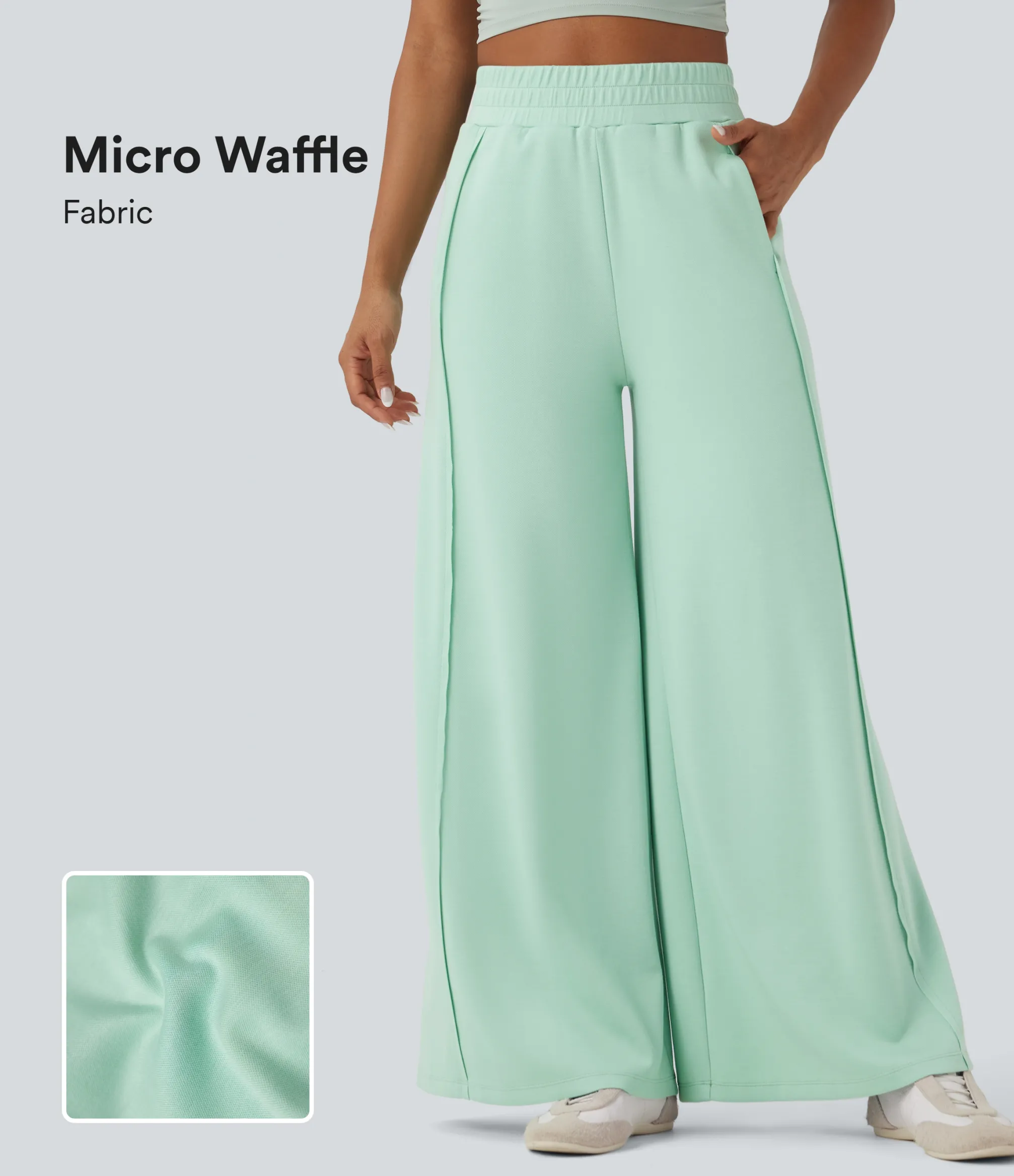 High-Waisted Pants|Wide-Leg Pants<HALARA High Waisted Wide Leg Micro Waffle Casual Pants with Pockets