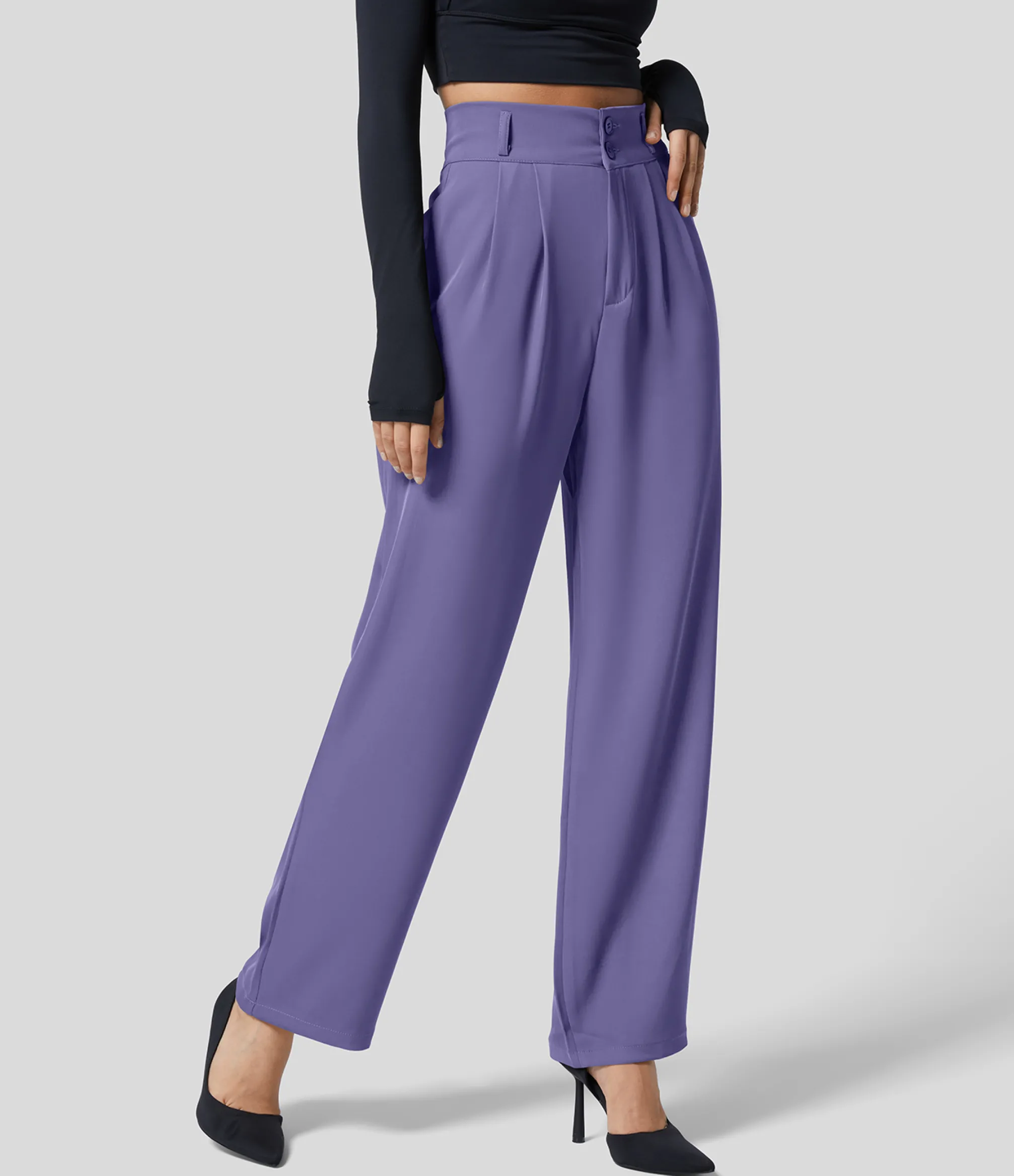 High-Waisted Pants|Straight-Leg Pants<HALARA High Waisted Zipper Pocket Shirred Straight Leg Work Pants