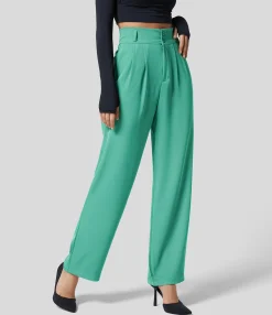 High-Waisted Pants|Straight-Leg Pants<HALARA High Waisted Zipper Pocket Shirred Straight Leg Work Pants