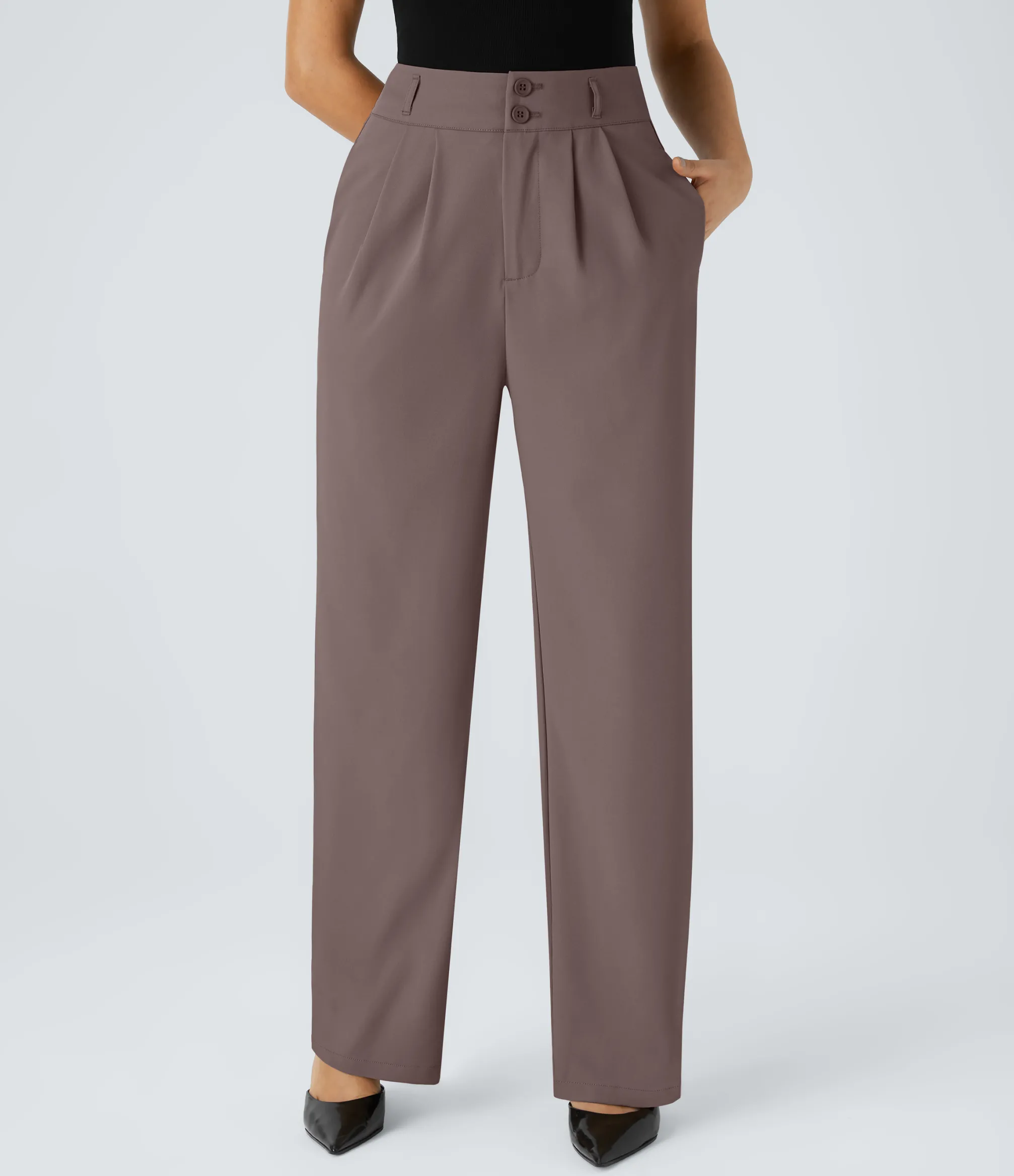High-Waisted Pants|Straight-Leg Pants<HALARA High Waisted Zipper Pocket Shirred Straight Leg Work Pants
