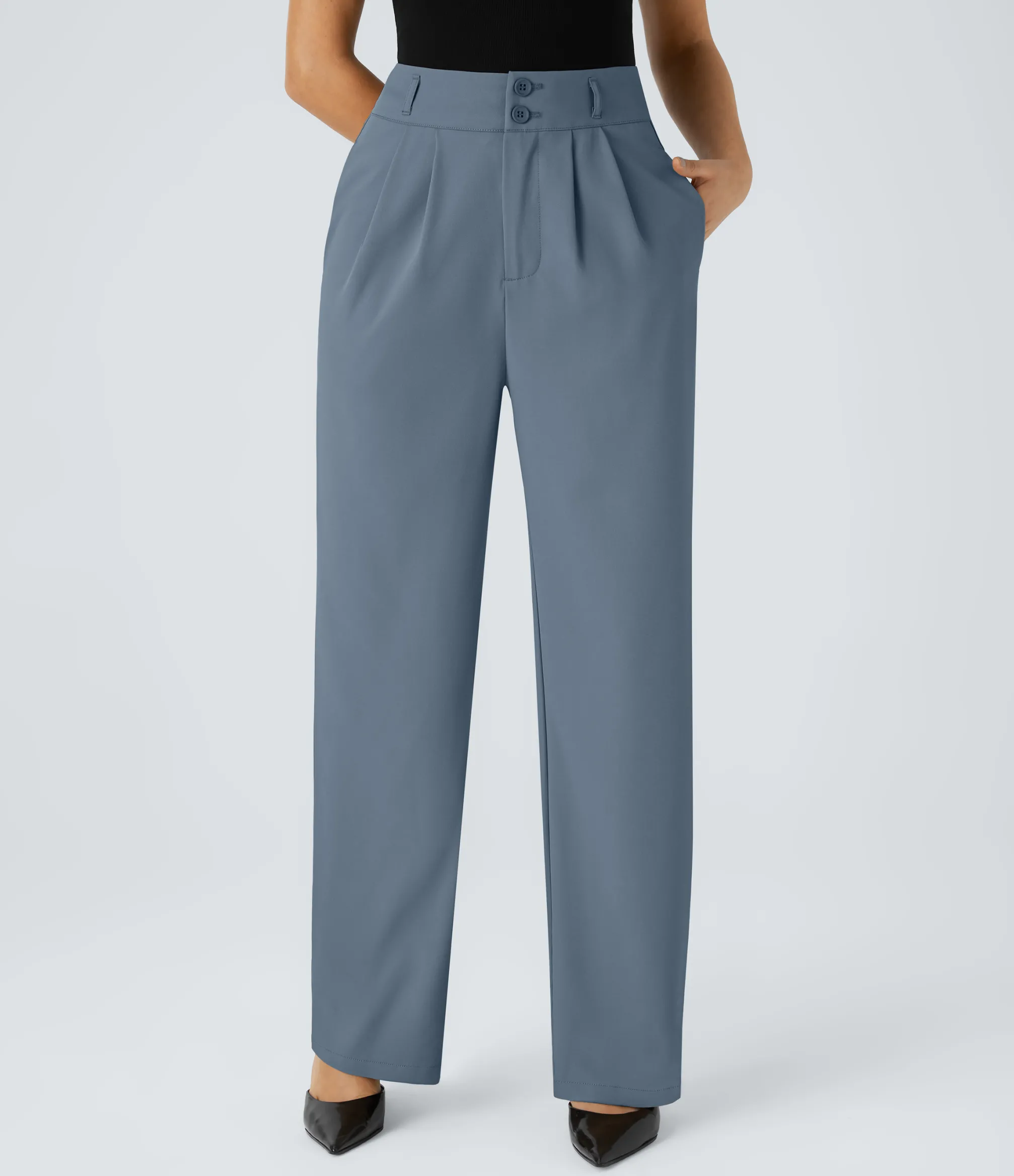 High-Waisted Pants|Straight-Leg Pants<HALARA High Waisted Zipper Pocket Shirred Straight Leg Work Pants