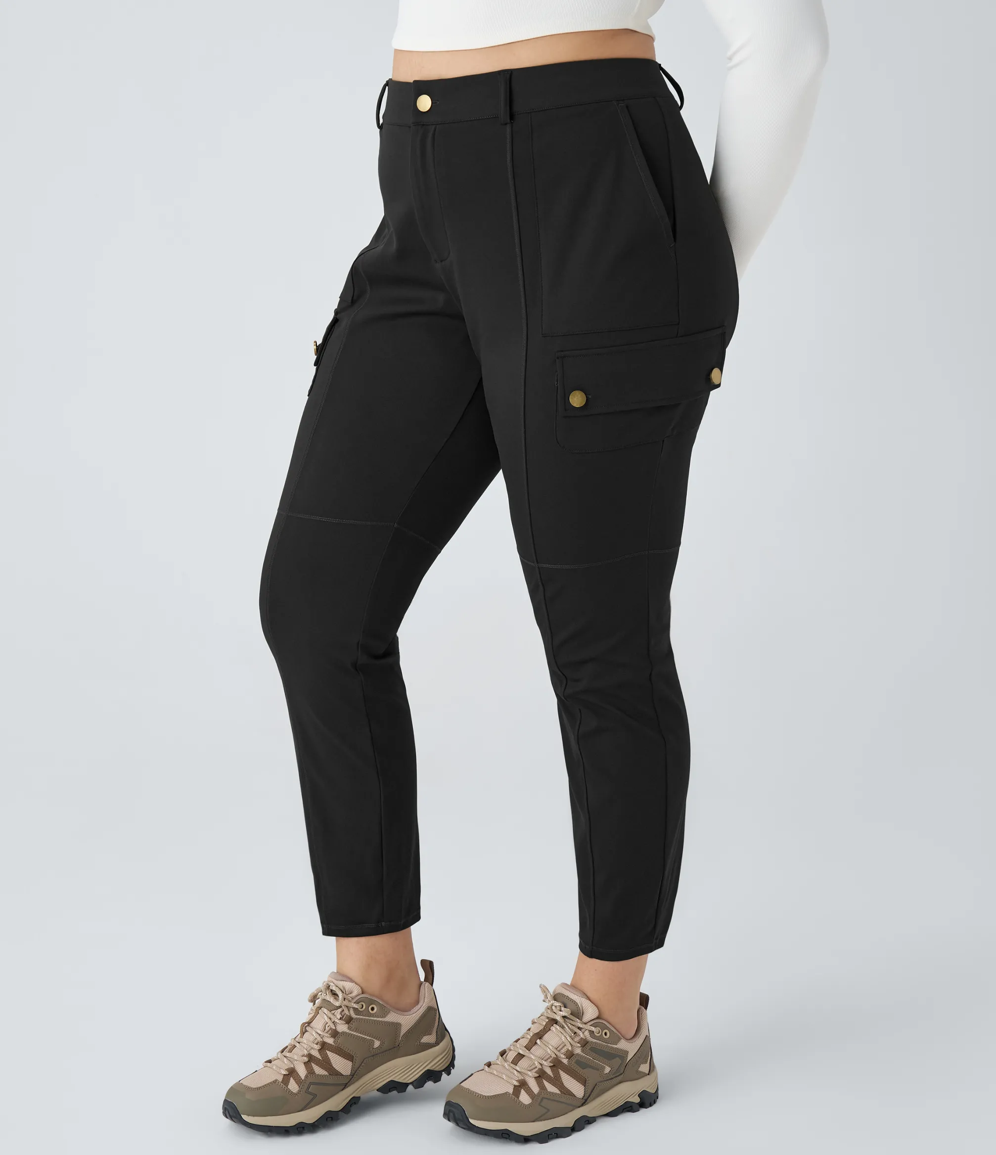Cargo Pants|Plus Size<HALARA High Waisted Zipper Pockets Solid Slim Hiking Plus Size Cargo Pants