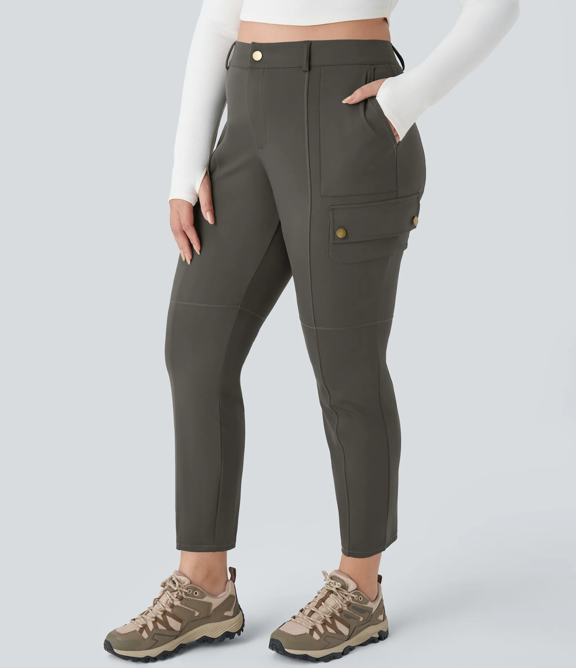 Cargo Pants|Plus Size<HALARA High Waisted Zipper Pockets Solid Slim Hiking Plus Size Cargo Pants