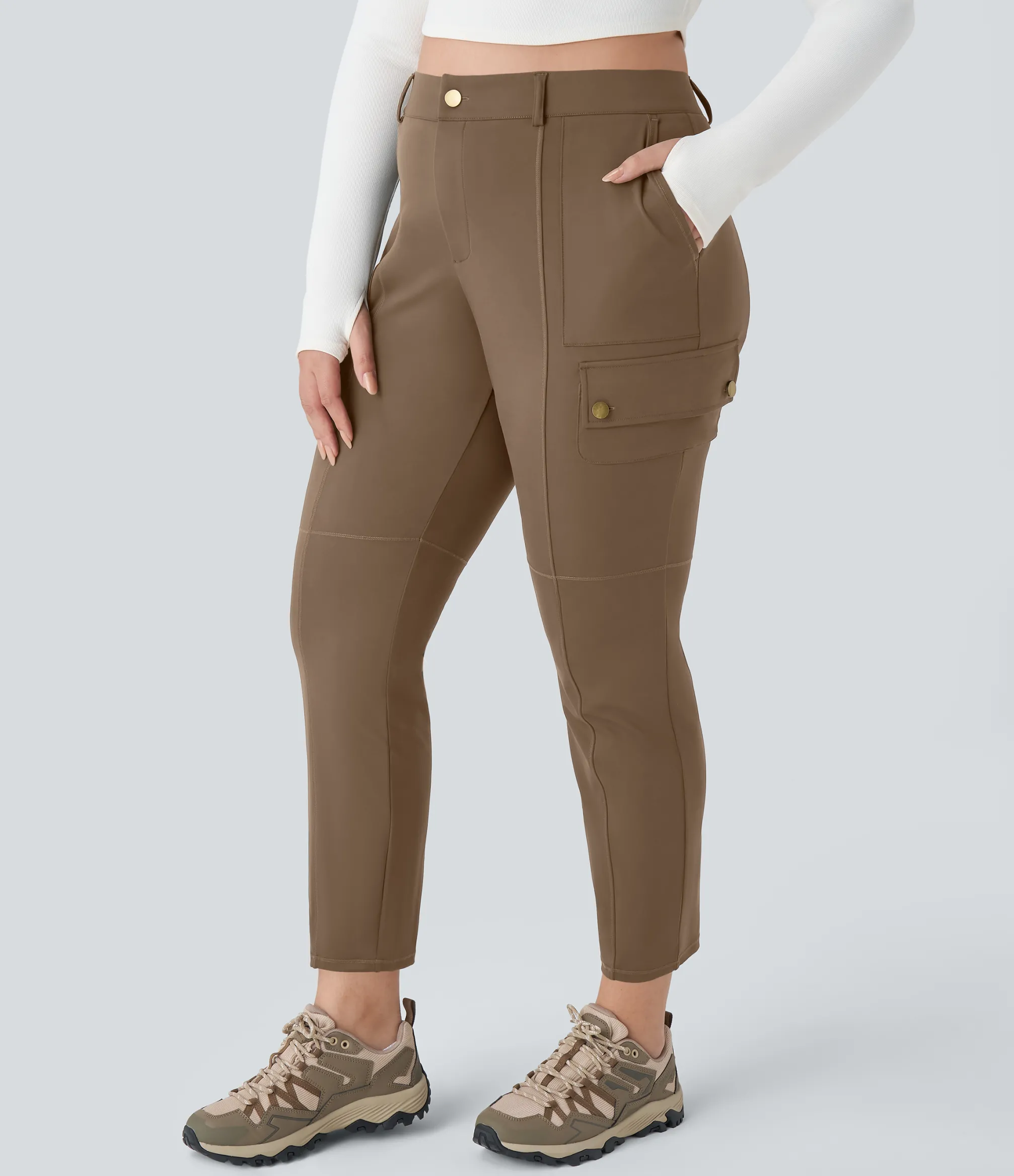 Cargo Pants|Plus Size<HALARA High Waisted Zipper Pockets Solid Slim Hiking Plus Size Cargo Pants