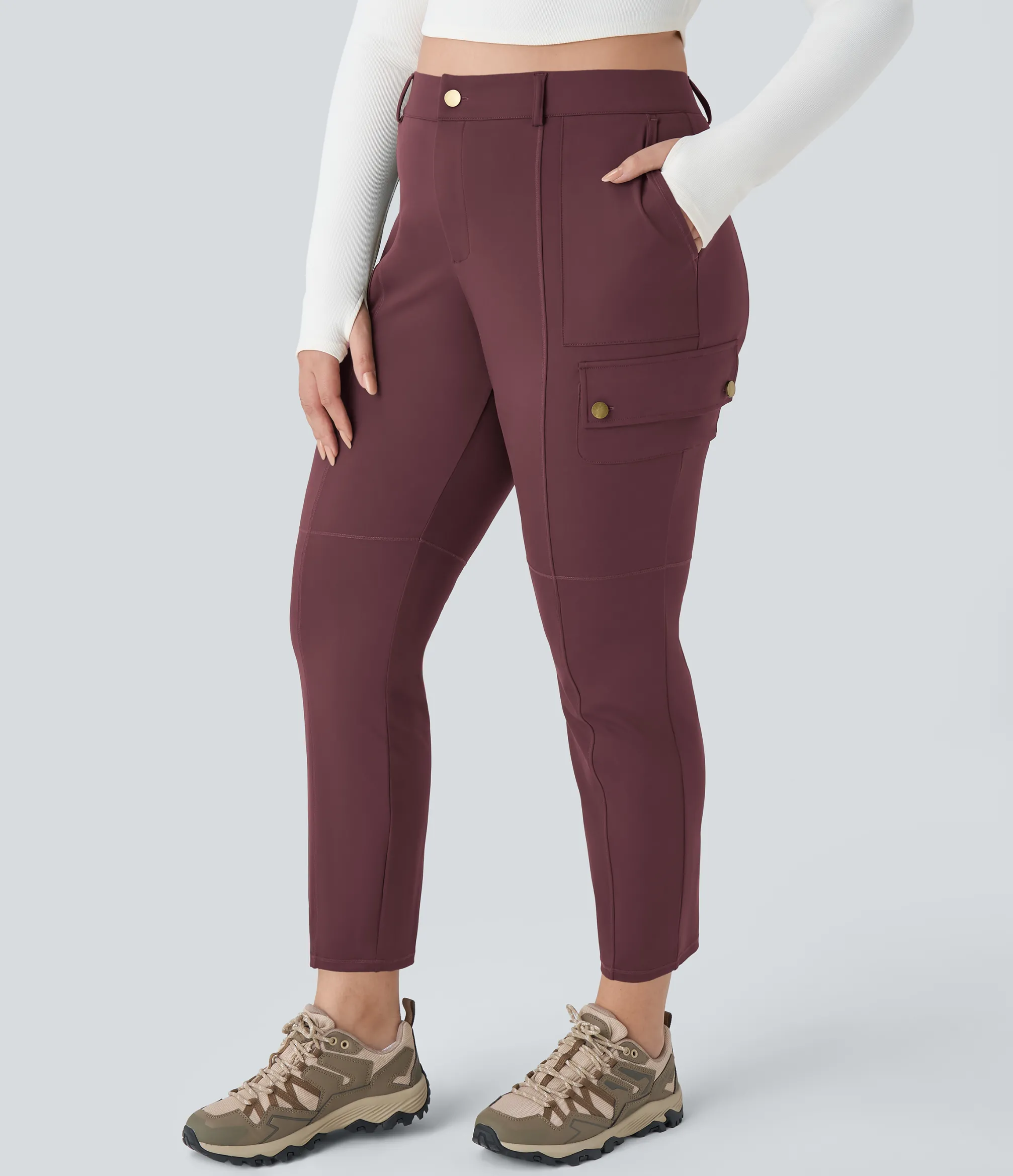 Cargo Pants|Plus Size<HALARA High Waisted Zipper Pockets Solid Slim Hiking Plus Size Cargo Pants