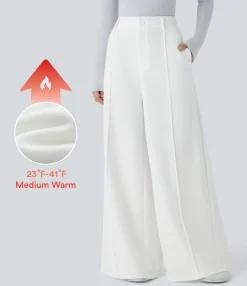 High-Waisted Pants|Wide-Leg Pants<HALARA High Waisted Zipper Pocket Fleece Wide Leg Casual Pants