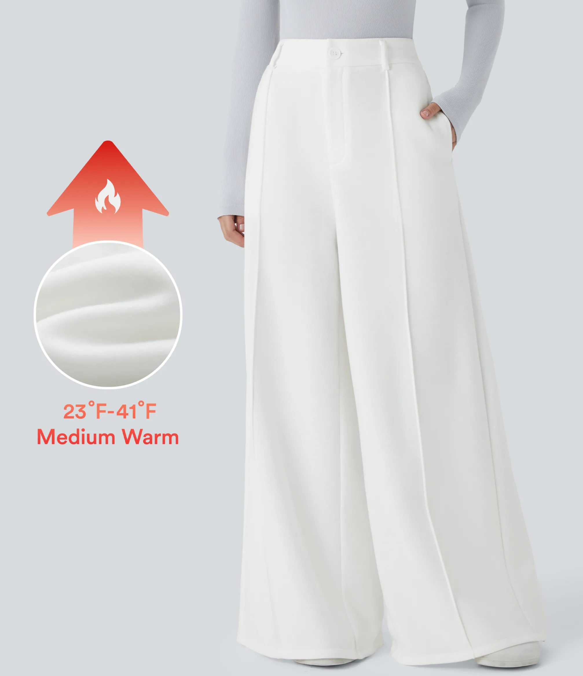 High-Waisted Pants|Wide-Leg Pants<HALARA High Waisted Zipper Pocket Fleece Wide Leg Casual Pants