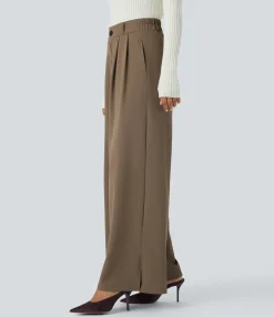High-Waisted Pants|Wide-Leg Pants<HALARA High Waisted Zipper Pocket Hem Wide Leg Work Pants