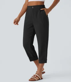High-Waisted Pants|Pants<HALARA High Waisted Zipper Pocket Capri Linen-Feel Pants