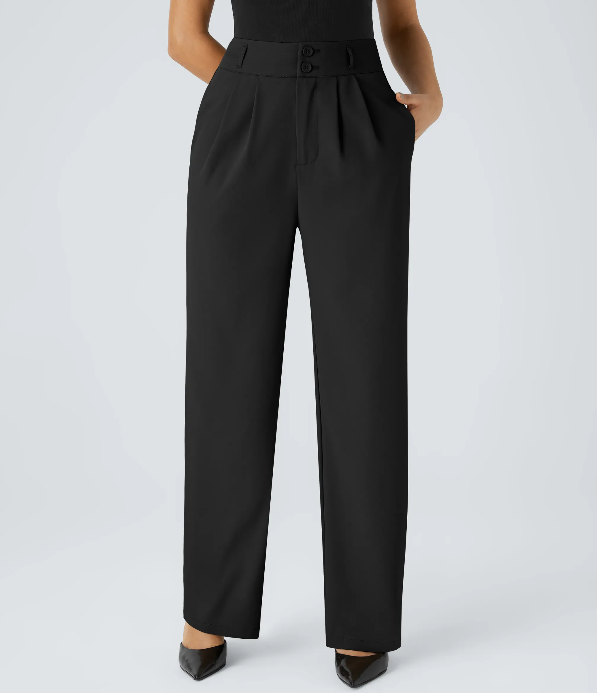 High-Waisted Pants|Straight-Leg Pants<HALARA High Waisted Zipper Pocket Shirred Straight Leg Work Pants
