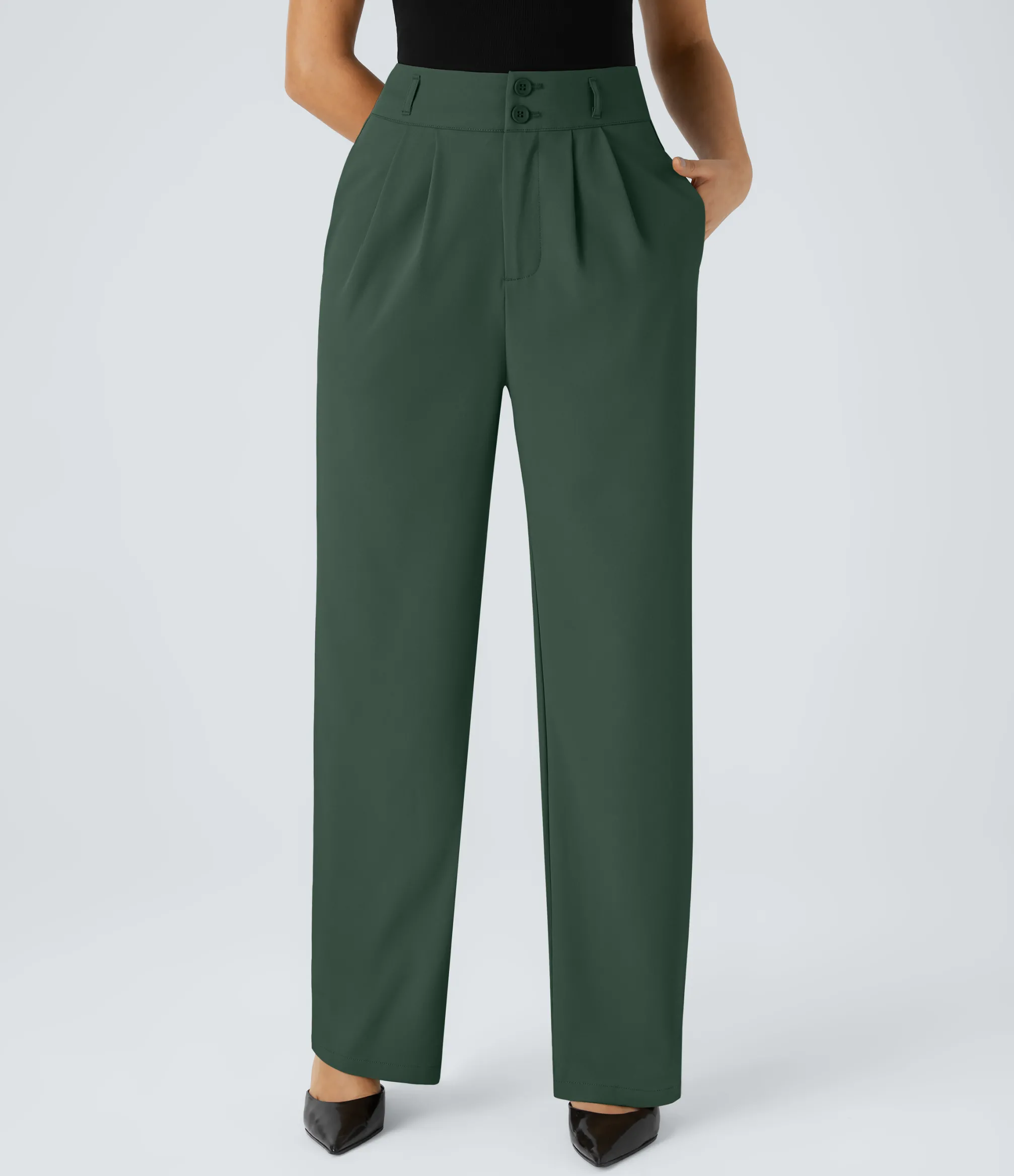 High-Waisted Pants|Straight-Leg Pants<HALARA High Waisted Zipper Pocket Shirred Straight Leg Work Pants