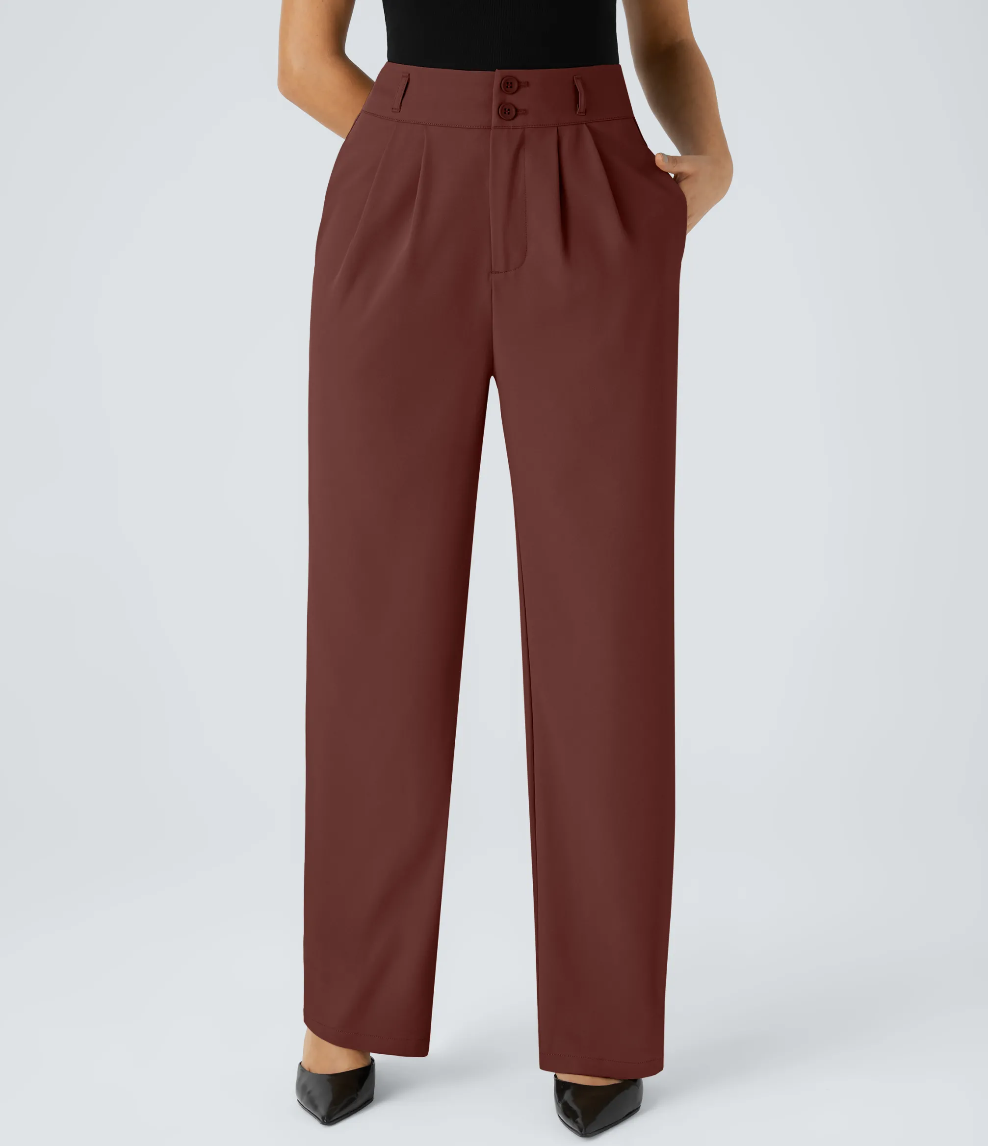 High-Waisted Pants|Straight-Leg Pants<HALARA High Waisted Zipper Pocket Shirred Straight Leg Work Pants