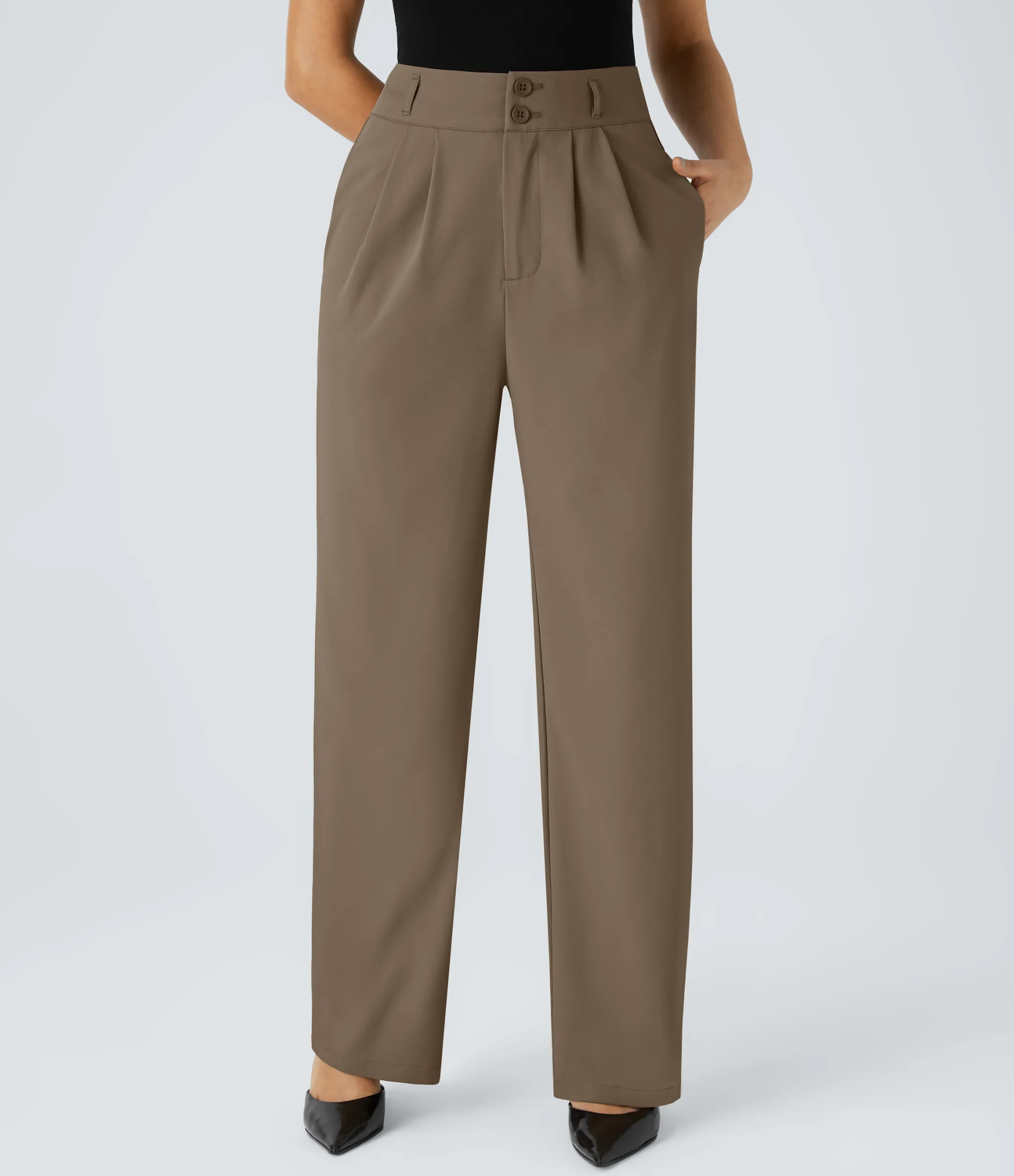 High-Waisted Pants|Straight-Leg Pants<HALARA High Waisted Zipper Pocket Shirred Straight Leg Work Pants