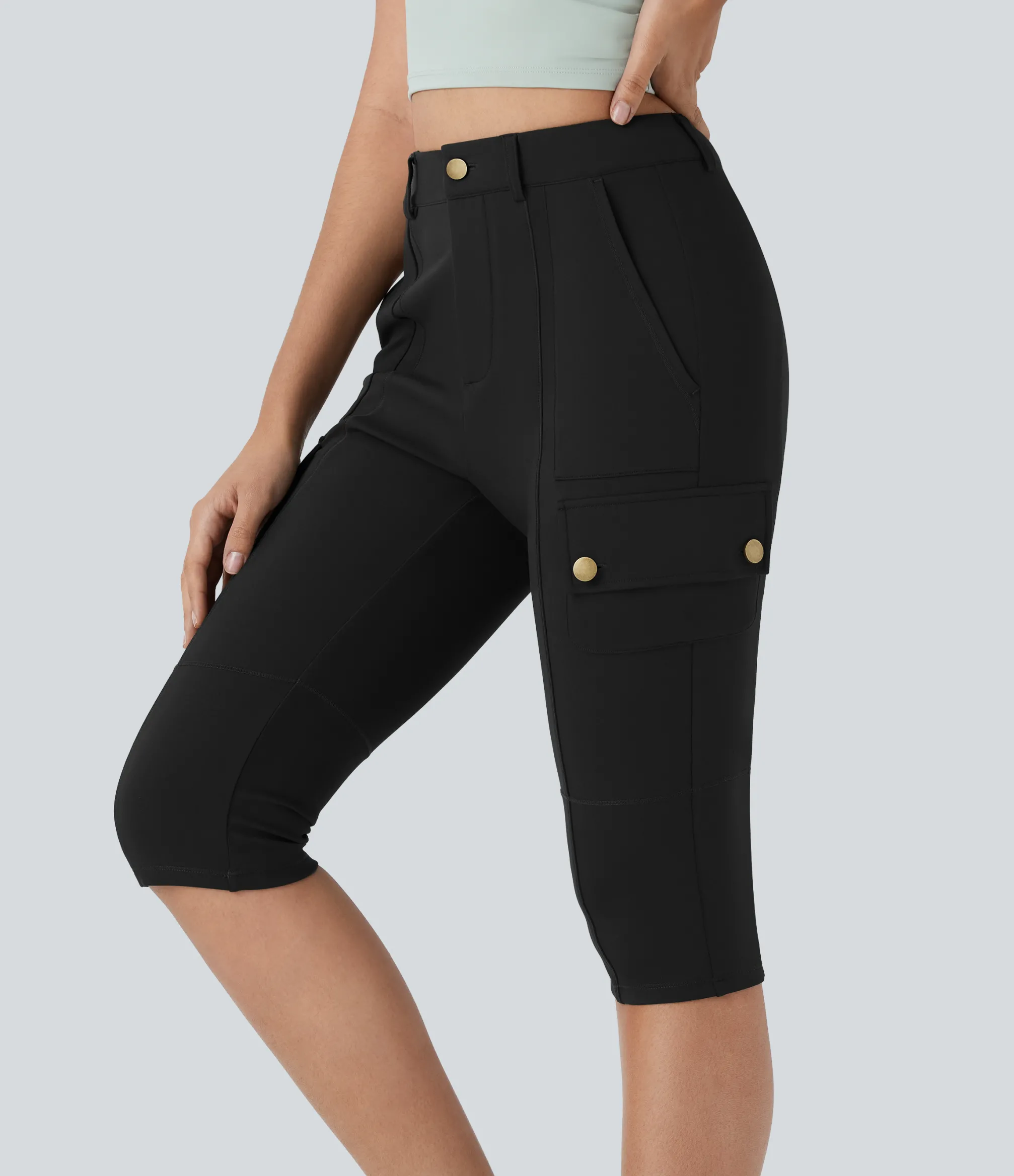 Cargo Pants|High-Waisted Pants<HALARA High Waisted Zipper Pockets Solid Skinny Pedal Pusher Casual Cargo Pants