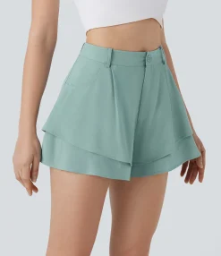 Shorts<HALARA High Waisted Zipper Pocket Tiered Shorts