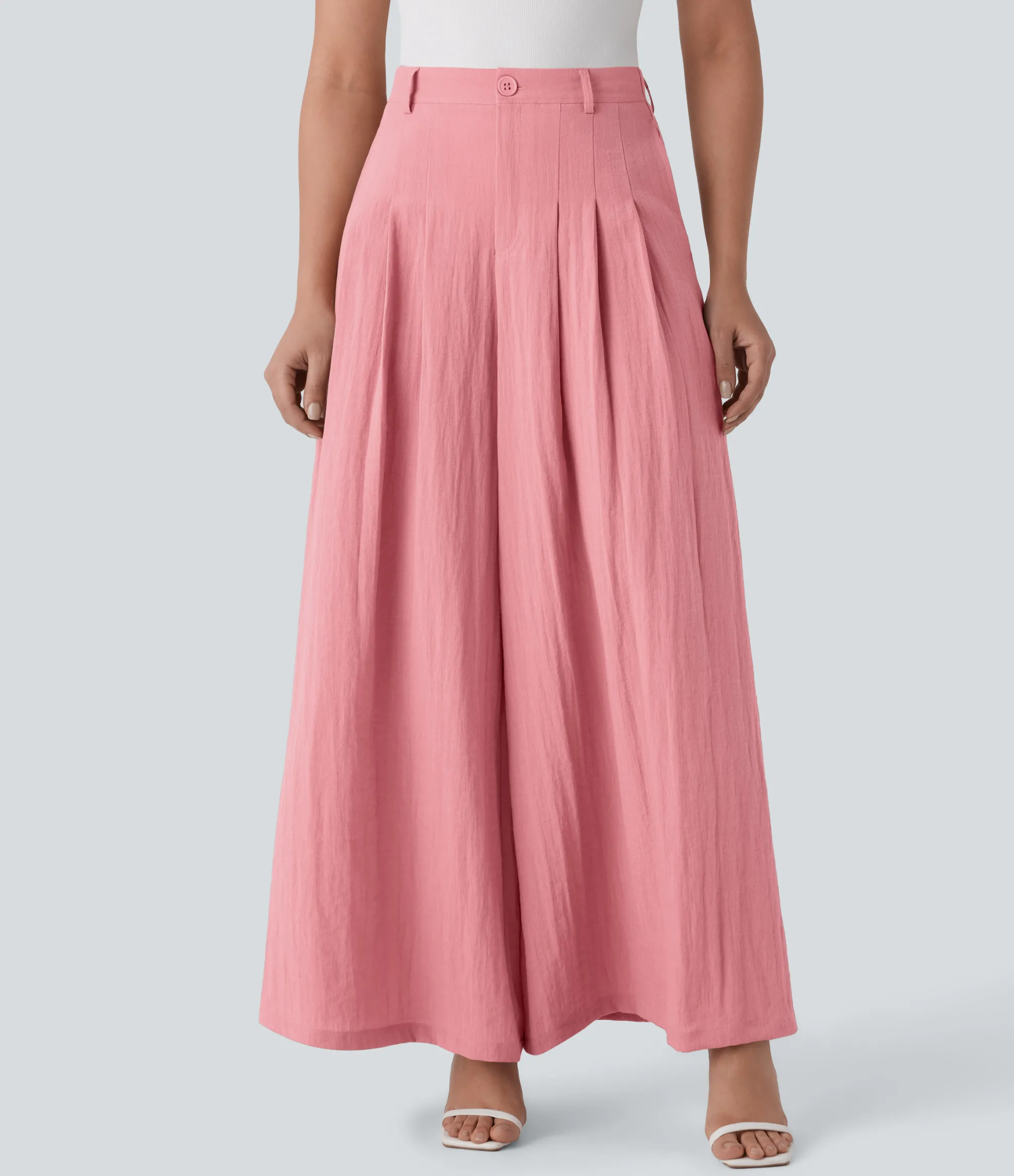 Pants|High-Waisted Pants<HALARA High Waisted Zipper Pocket Wide Leg Flowy Work Linen-Feel Pants
