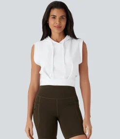 Casual Tops<HALARA Hooded Drawstring Cap Sleeve Cropped Casual Top