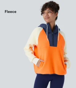 Jackets & Outerwear<HALARA Hooded Drawstring Half Zip Long Sleeve Pocket Color Block Fleece Hiking Jacket