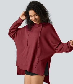 Sweatshirts & Hoodies<HALARA Hooded Drawstring Kangaroo Pocket Hem High Low Oversize Casual Waffle Sweatshirt