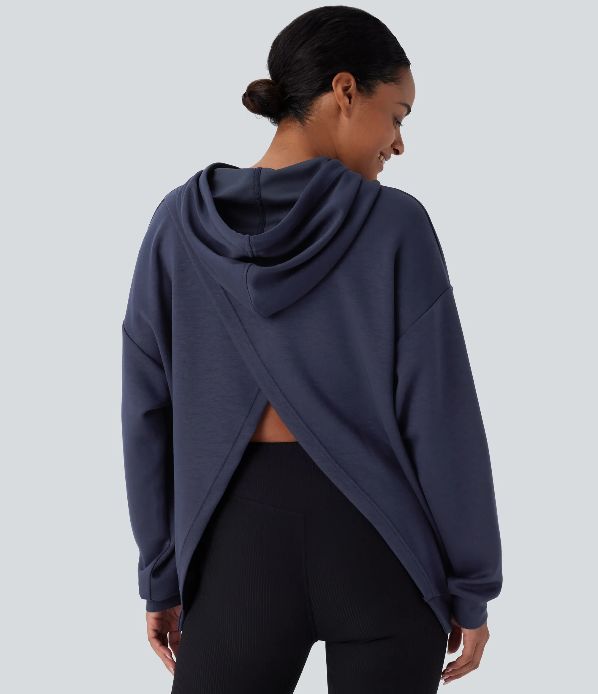 Sweatshirts & Hoodies<HALARA Hooded Drawstring Long Sleeve Kangaroo Pocket Crossover Casual Sweatshirt