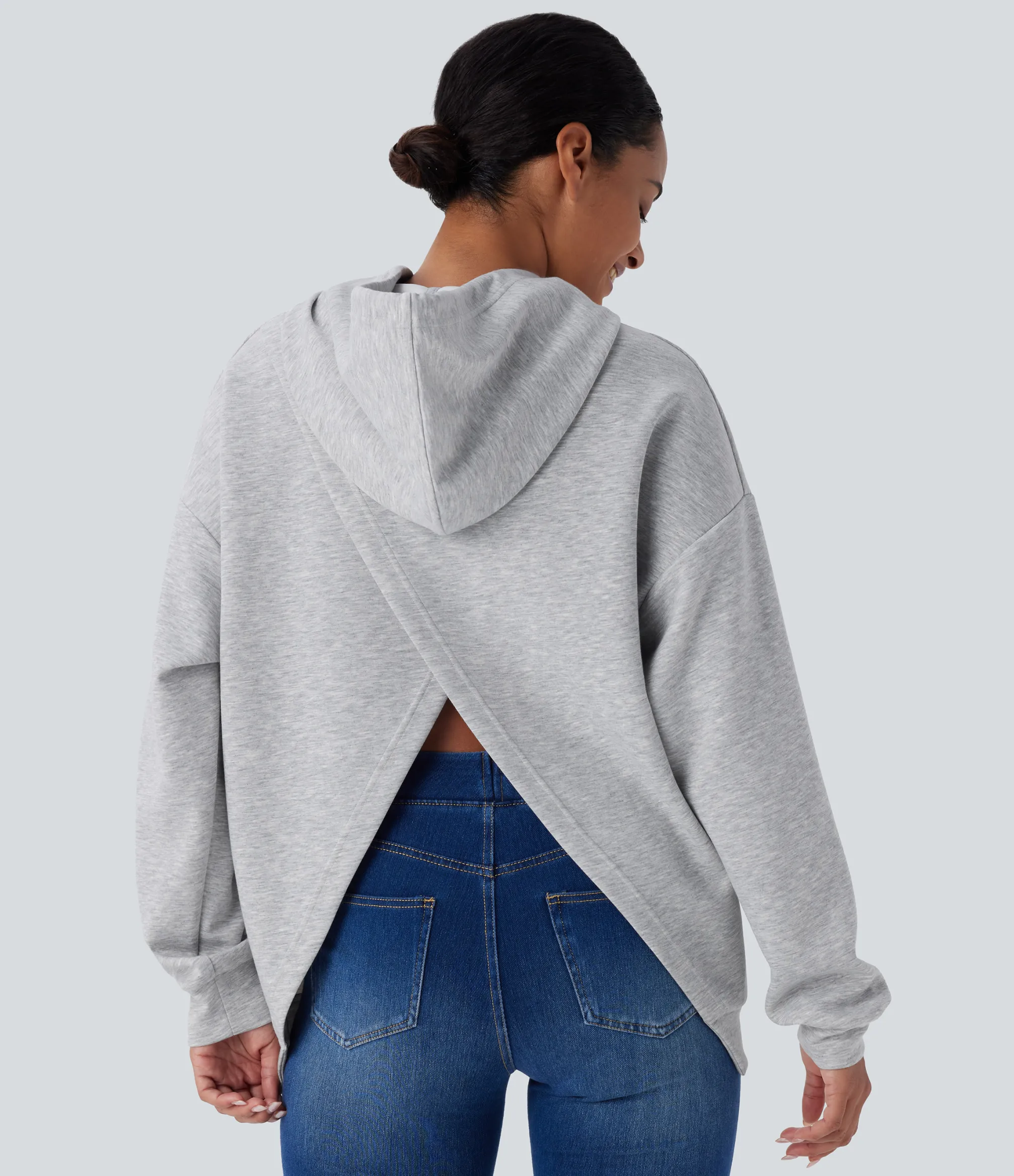 Sweatshirts & Hoodies<HALARA Hooded Drawstring Long Sleeve Kangaroo Pocket Crossover Casual Sweatshirt