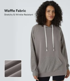 Sweatshirts & Hoodies<HALARA Hooded Drawstring Long Sleeve Kangaroo Pocket Contrast Lace Waffle Casual Hoodie Sweatshirt