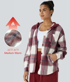 Jackets & Outerwear<HALARA Hooded Drawstring Pocket Plaid Thermal Casual Jacket