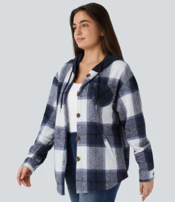 Jackets & Outerwear<HALARA Hooded Drawstring Pocket Plaid Thermal Casual Jacket