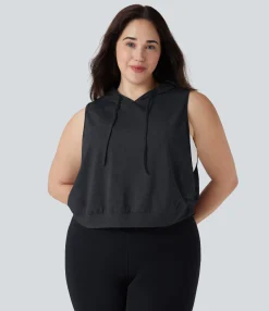 Plus Size<HALARA Hooded Drawstring Sleeveless Cropped Running Plus Size Tank Top