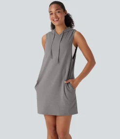 Dresses|Mini Dresses<HALARA Hooded Drawstring Sleeveless Straight Mini Casual Dress with Pockets