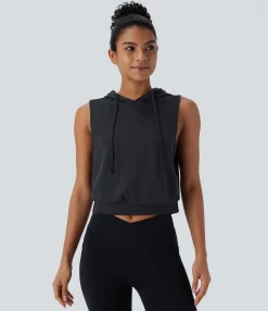 Tank Tops & Camis|Tank Tops<HALARA Hooded Drawstring Sleeveless Cropped Running Tank Top