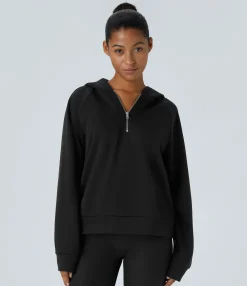 Sweatshirts & Hoodies<HALARA Hooded Half Zip Long Sleeve Fleece Casual Sweatshirt