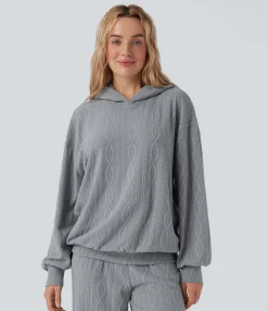 Sweatshirts & Hoodies<HALARA Hooded Long Sleeve Oversized Cable Knit Casual Sweatshirt
