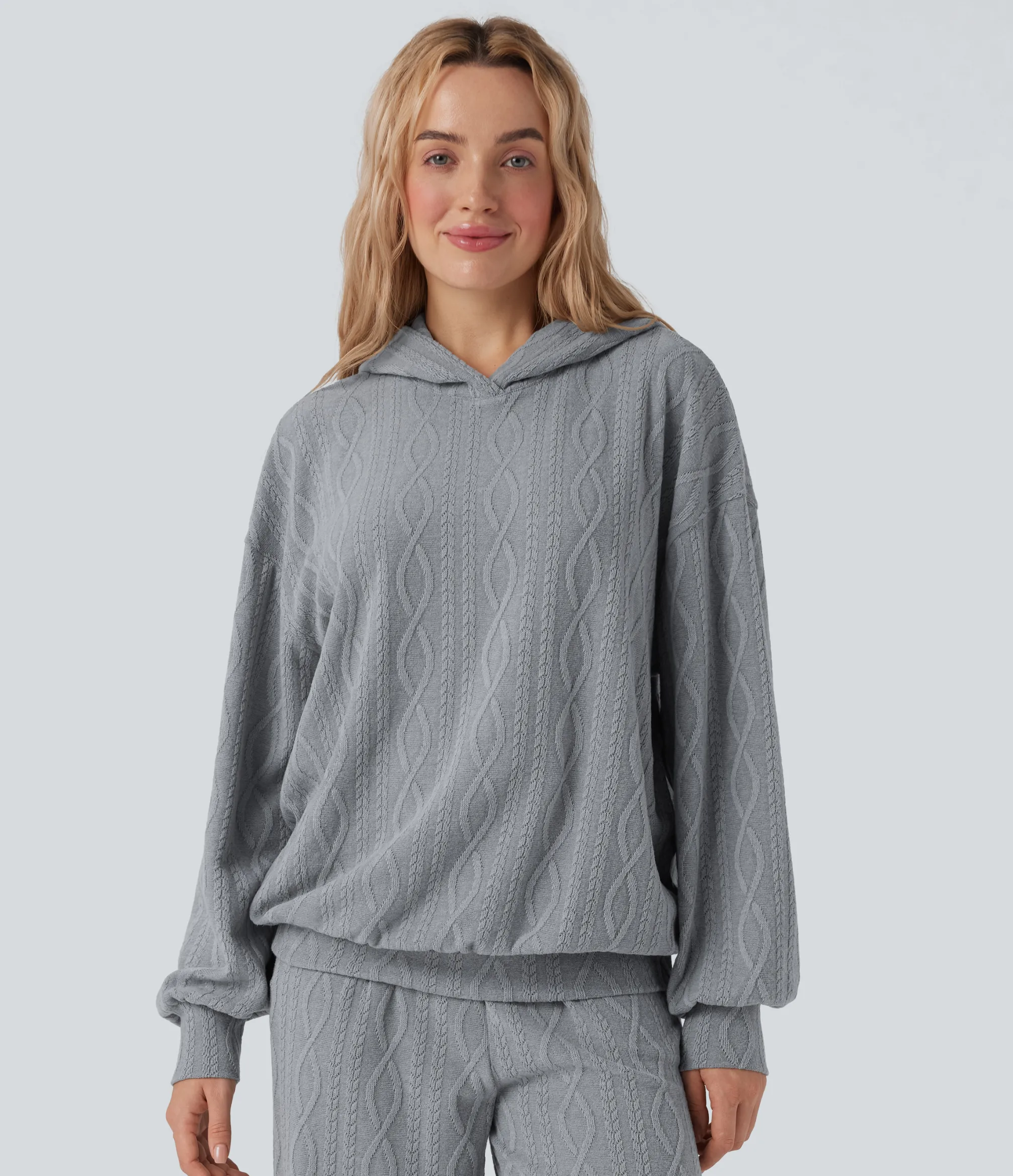 Sweatshirts & Hoodies<HALARA Hooded Long Sleeve Oversized Cable Knit Casual Sweatshirt