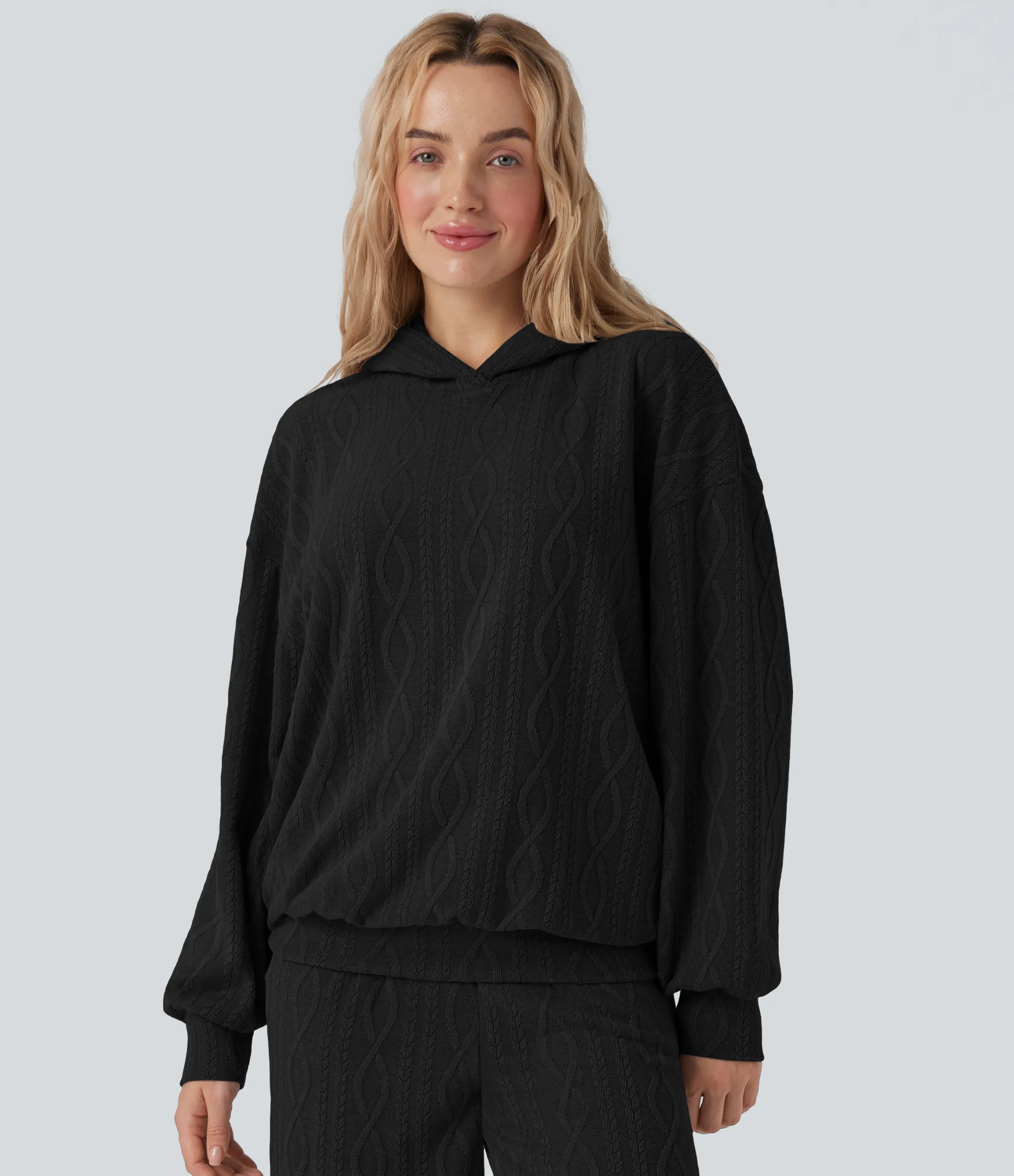Sweatshirts & Hoodies<HALARA Hooded Long Sleeve Oversized Cable Knit Casual Sweatshirt
