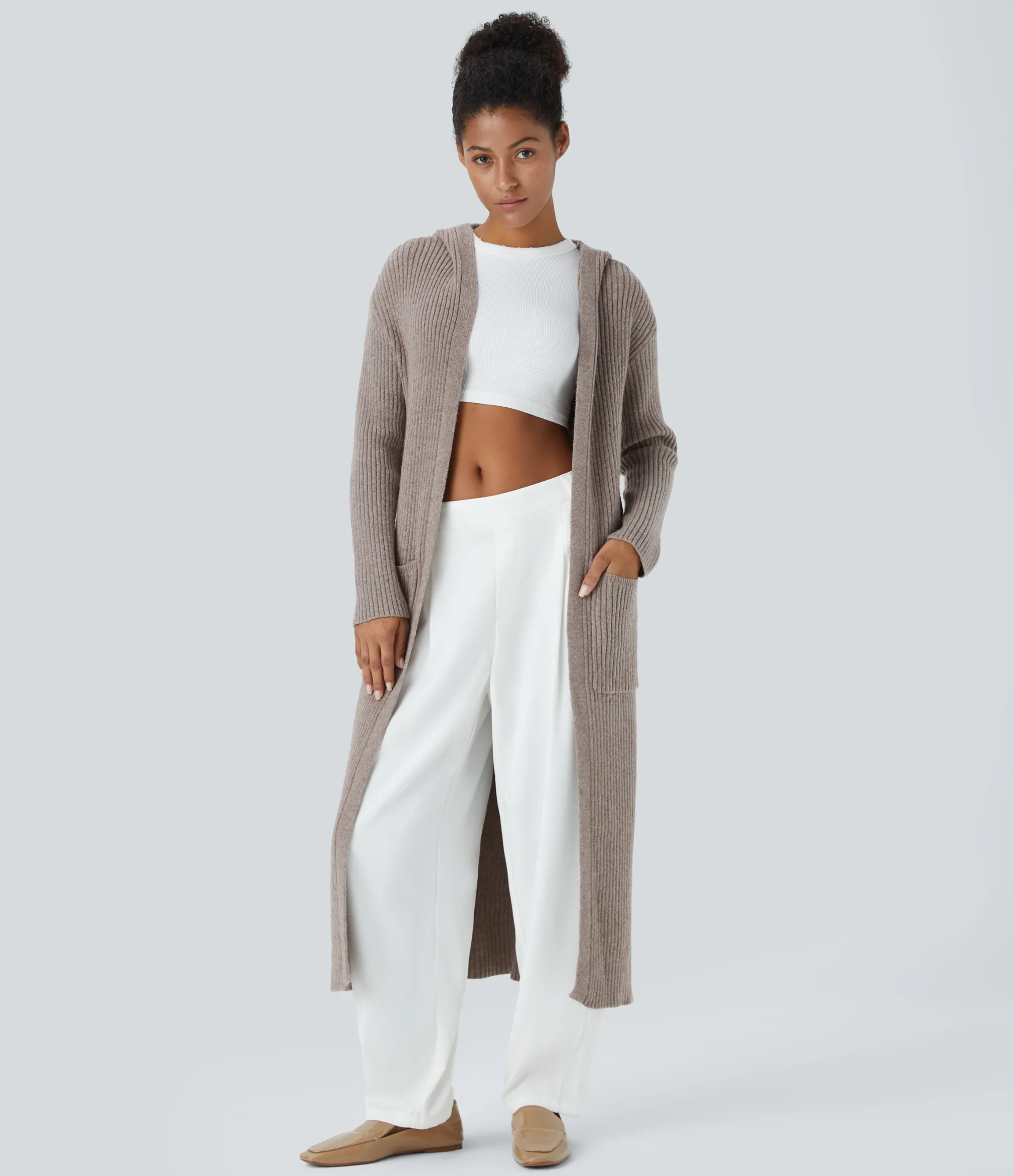 Sweaters<HALARA Hooded Long Sleeve Pocket Longline Casual Cardigan
